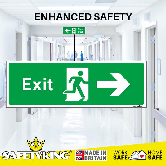 SAFETYKING® 5 Piece Fire Exit Sticker Running Man Right Sticker | 30 cm x 10 cm Self Adhesive Sticker | Fire Exit Signs | Fire Exit Stickers | Fire Exit Safety Pack | Running Man Fire Exit Signs