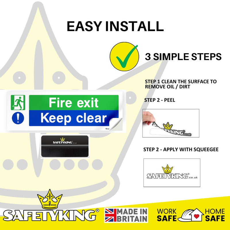 Load image into Gallery viewer, SAFETYKING® 16 Piece Fire Exit Signs | Fire Exit Keep Clear Sticker | 30 cm x 10 cm Self Adhesive Sticker | Fire Exit Signs | Fire Exit Stickers | Fire Exit Safety Pack | Running Man Fire Exit Sign
