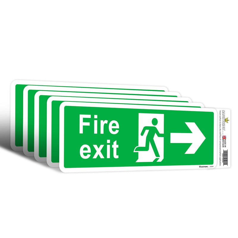 Load image into Gallery viewer, SAFETYKING® 5 Piece Fire Exit Sticker Running Man Right Sticker | 30 cm x 10 cm Self Adhesive Sticker | Fire Exit Signs | Fire Exit Stickers | Fire Exit Safety Pack | Running Man Fire Exit Signs
