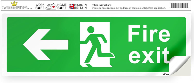 Load image into Gallery viewer, SAFETYKING® 1 Piece Fire Exit Sticker Running Man Down Left Sticker | 30 cm x 10 cm Self Adhesive Sticker | Fire Exit Signs | Fire Exit Stickers | Fire Exit Safety Pack | Running Man Fire Exit Signs
