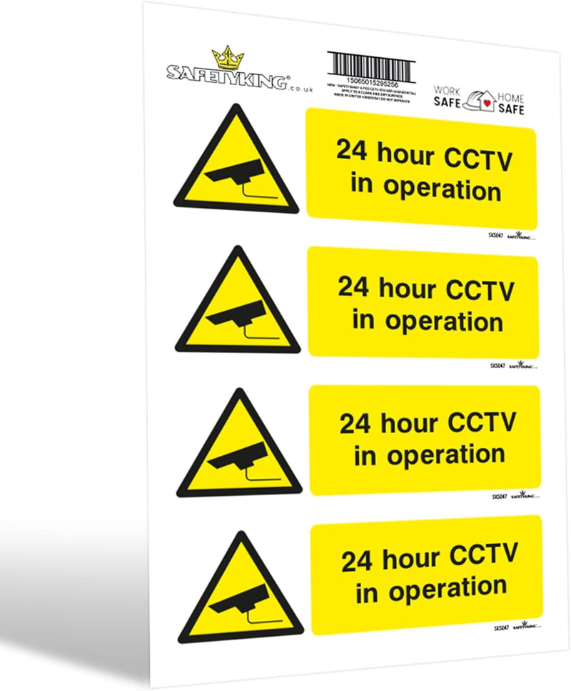 Load image into Gallery viewer, SAFETYKING® 4 PCS CCTV STICKER (HORIZONTAL) CCTV Sign Security Sticker | Home Security Stickers | Protection Stickers | Protection Signs
