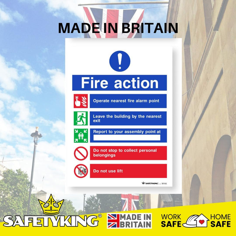 Load image into Gallery viewer, SAFETYKING® FIRE ACTION STICKER KIT - 12 Piece Set with Squeegee and Marker Pen | Fire Action Notice | Fire Action Sign | Fire Action Stickers | Fire Stickers
