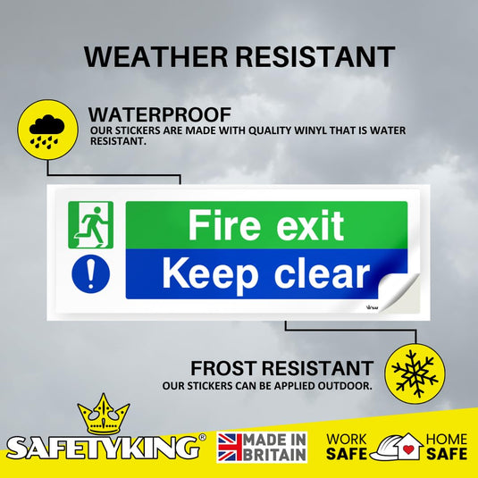 SAFETYKING® 16 Piece Fire Exit Signs | Fire Exit Keep Clear Sticker | 30 cm x 10 cm Self Adhesive Sticker | Fire Exit Signs | Fire Exit Stickers | Fire Exit Safety Pack | Running Man Fire Exit Sign