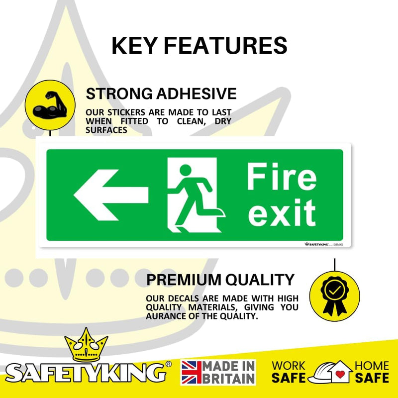 Load image into Gallery viewer, SAFETYKING® 16 Piece Fire Exit Signs | Running Man Left Fire Exit Sign | 30 cm x 10 cm Self Adhesive Sticker | Fire Exit Signs | Fire Exit Stickers | Fire Exit Safety Pack | Running Man Fire Exit Sign
