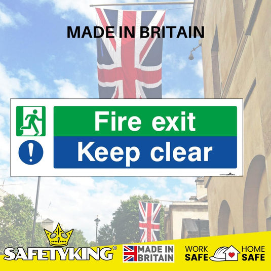 SAFETYKING® 16 Piece Fire Exit Signage kit 30cm x 10cm | Self Adhesive Stickers | Fire Exit Signs | Fire Exit Stickers | Fire Exit Safety Pack | Fire Exit Keep Clear sign | Running Man Fire Exit Signs