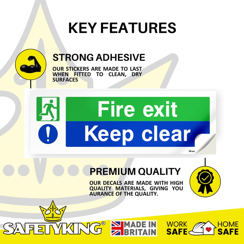 Load image into Gallery viewer, SAFETYKING® 16 Piece Fire Exit Signs | Fire Exit Keep Clear Sticker | 30 cm x 10 cm Self Adhesive Sticker | Fire Exit Signs | Fire Exit Stickers | Fire Exit Safety Pack | Running Man Fire Exit Sign
