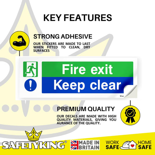 SAFETYKING® 16 Piece Fire Exit Signs | Fire Exit Keep Clear Sticker | 30 cm x 10 cm Self Adhesive Sticker | Fire Exit Signs | Fire Exit Stickers | Fire Exit Safety Pack | Running Man Fire Exit Sign