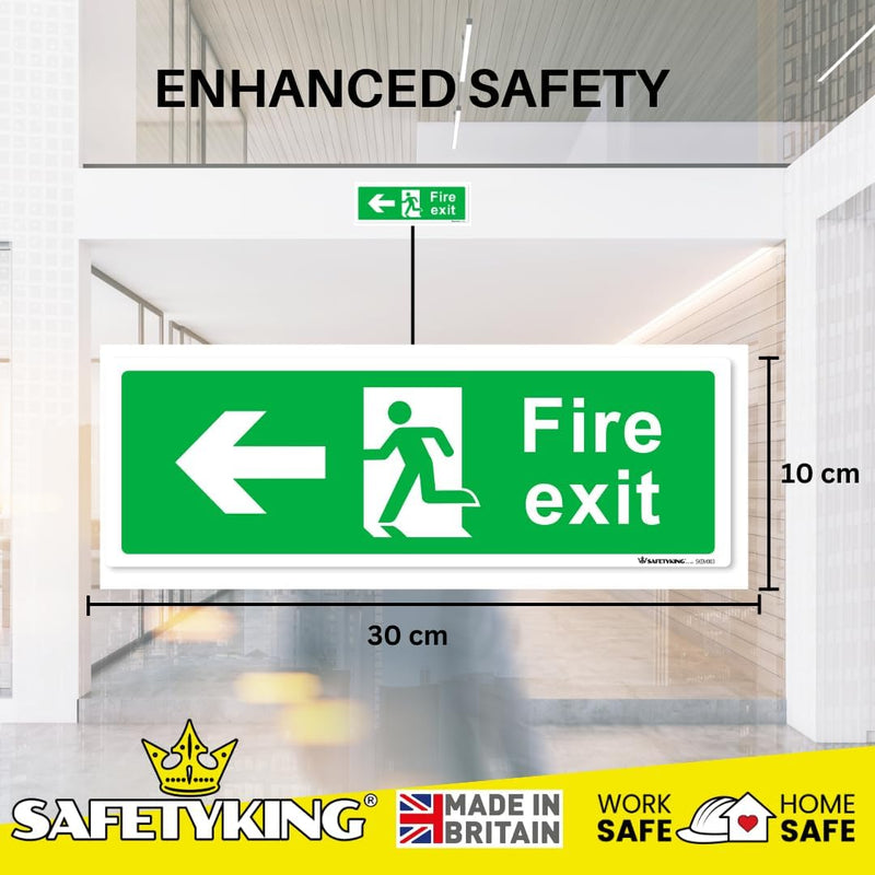 Load image into Gallery viewer, SAFETYKING® 16 Piece Fire Exit Signs | Running Man Left Fire Exit Sign | 30 cm x 10 cm Self Adhesive Sticker | Fire Exit Signs | Fire Exit Stickers | Fire Exit Safety Pack | Running Man Fire Exit Sign
