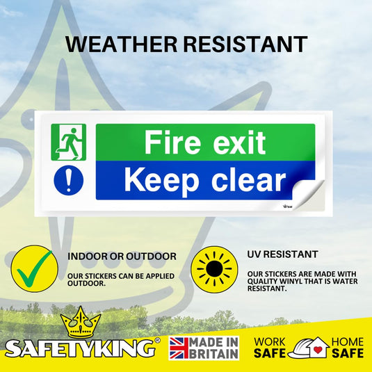 SAFETYKING® 16 Piece Fire Exit Signs | Fire Exit Keep Clear Sticker | 30 cm x 10 cm Self Adhesive Sticker | Fire Exit Signs | Fire Exit Stickers | Fire Exit Safety Pack | Running Man Fire Exit Sign