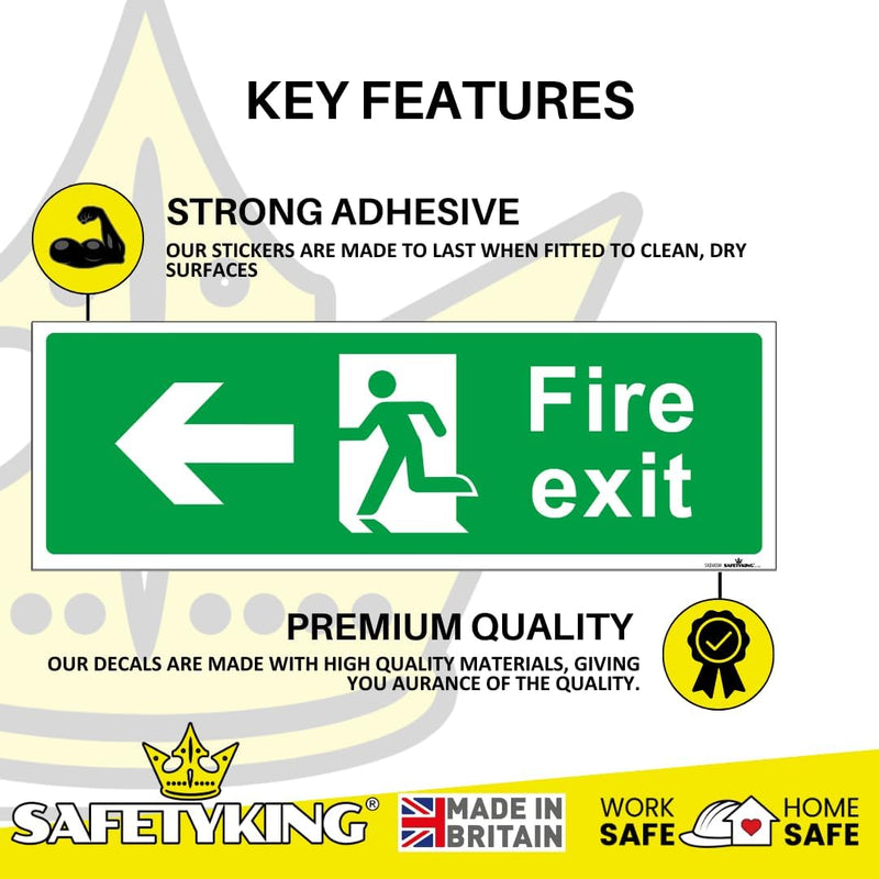 Load image into Gallery viewer, SAFETYKING® 1 Piece Fire Exit Sticker Running Man Down Left Sticker | 30 cm x 10 cm Self Adhesive Sticker | Fire Exit Signs | Fire Exit Stickers | Fire Exit Safety Pack | Running Man Fire Exit Signs
