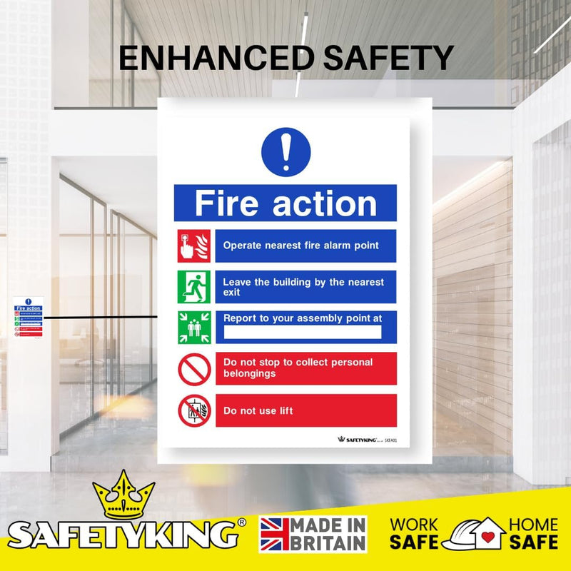 Load image into Gallery viewer, SAFETYKING® FIRE ACTION STICKER KIT - 12 Piece Set with Squeegee and Marker Pen | Fire Action Notice | Fire Action Sign | Fire Action Stickers | Fire Stickers
