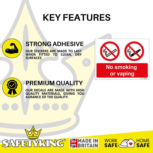 SAFETYKING® 6PCS 180cm x 135cm No Smoking No Vaping Sticker | No Smoking Sticker | No Vaping Sticker | No Smoking No Vaping Self Adhesive Sticker