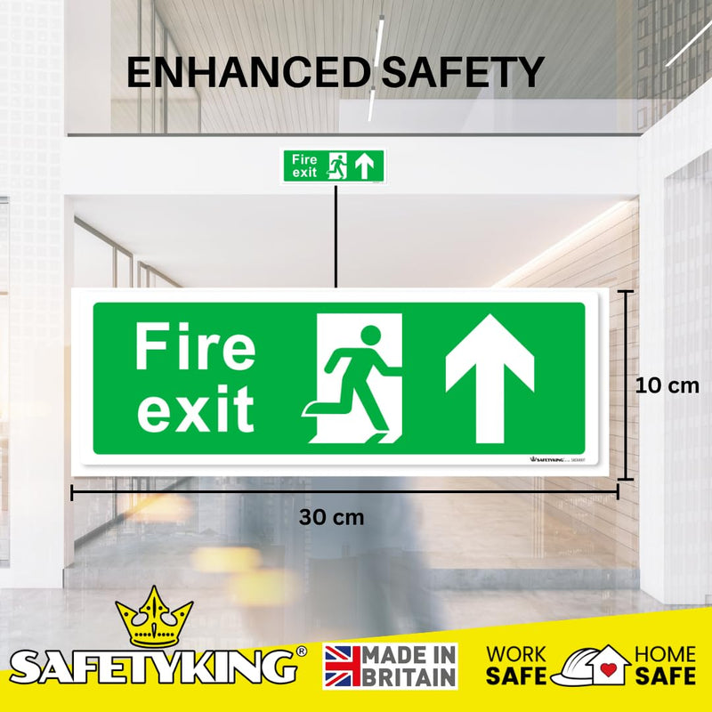 Load image into Gallery viewer, SAFETYKING® 16 Piece Fire Exit Signs | Running Man Up Fire Exit Sign | 30 cm x 10 cm Self Adhesive Sticker | Fire Exit Signs | Fire Exit Stickers | Fire Exit Safety Pack | Running Man Fire Exit Sign
