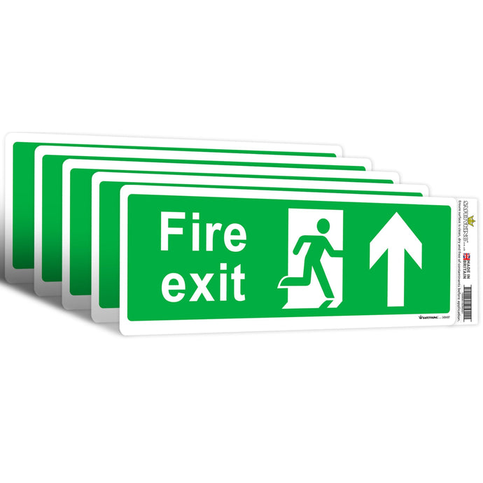 SAFETYKING® 5 Piece Fire Exit Sticker Running Man Up Sticker | 30 cm x 10 cm Self Adhesive Sticker | Fire Exit Signs | Fire Exit Stickers | Fire Exit Safety Pack | Running Man Fire Exit Signs