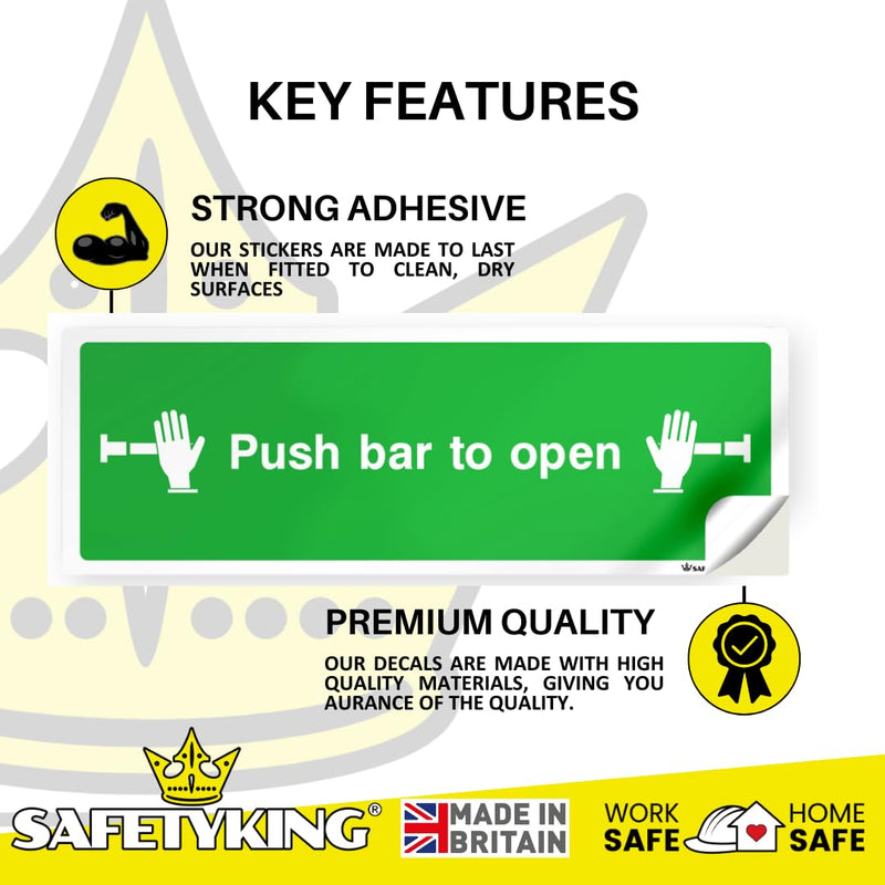 Load image into Gallery viewer, SAFETYKING® 16 Piece Fire Exit Signs | Push Bar To Exit | 30 cm x 10 cm Self Adhesive Sticker | Fire Exit Signs | Fire Exit Stickers | Fire Exit Safety Pack | Running Man Fire Exit Sign
