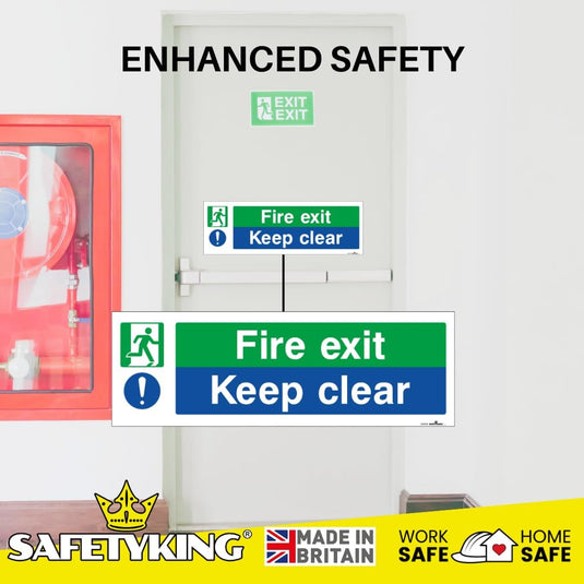 SAFETYKING® 16 Piece Fire Exit Signage kit 30cm x 10cm | Self Adhesive Stickers | Fire Exit Signs | Fire Exit Stickers | Fire Exit Safety Pack | Fire Exit Keep Clear sign | Running Man Fire Exit Signs