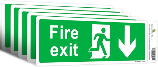 SAFETYKING® 5 Piece Fire Exit Sticker Running Man Down Sticker | 30 cm x 10 cm Self Adhesive Sticker | Fire Exit Signs | Fire Exit Stickers | Fire Exit Safety Pack | Running Man Fire Exit Signs