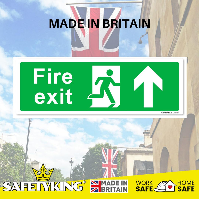 Load image into Gallery viewer, SAFETYKING® 16 Piece Fire Exit Signs | Running Man Up Fire Exit Sign | 30 cm x 10 cm Self Adhesive Sticker | Fire Exit Signs | Fire Exit Stickers | Fire Exit Safety Pack | Running Man Fire Exit Sign
