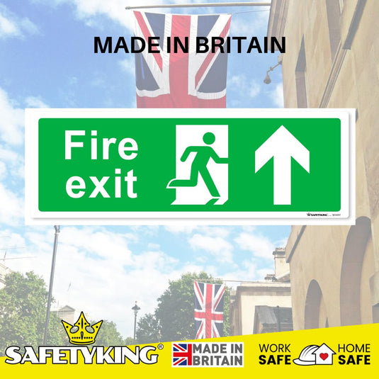 SAFETYKING® 16 Piece Fire Exit Signs | Running Man Up Fire Exit Sign | 30 cm x 10 cm Self Adhesive Sticker | Fire Exit Signs | Fire Exit Stickers | Fire Exit Safety Pack | Running Man Fire Exit Sign