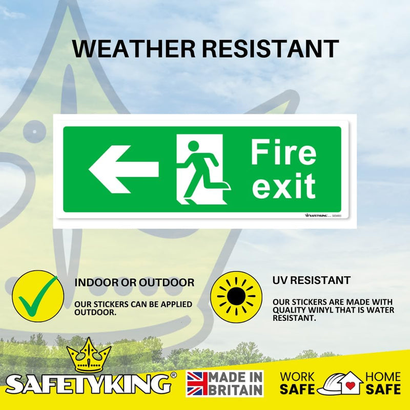 Load image into Gallery viewer, SAFETYKING® 16 Piece Fire Exit Signs | Running Man Left Fire Exit Sign | 30 cm x 10 cm Self Adhesive Sticker | Fire Exit Signs | Fire Exit Stickers | Fire Exit Safety Pack | Running Man Fire Exit Sign
