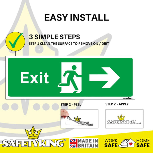 SAFETYKING® 1 Piece Fire Exit Sticker Running Man Right Sticker | 30 cm x 10 cm Self Adhesive Sticker | Fire Exit Signs | Fire Exit Stickers | Fire Exit Safety Pack | Running Man Fire Exit Signs