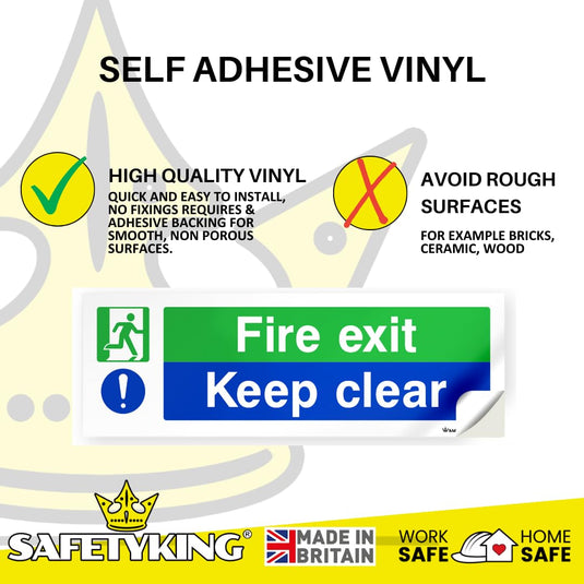 SAFETYKING® 16 Piece Fire Exit Signs | Fire Exit Keep Clear Sticker | 30 cm x 10 cm Self Adhesive Sticker | Fire Exit Signs | Fire Exit Stickers | Fire Exit Safety Pack | Running Man Fire Exit Sign