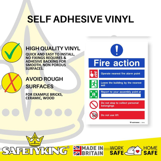 SAFETYKING® FIRE ACTION STICKER KIT - 12 Piece Set with Squeegee and Marker Pen | Fire Action Notice | Fire Action Sign | Fire Action Stickers | Fire Stickers