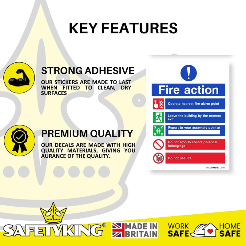 Load image into Gallery viewer, SAFETYKING® FIRE ACTION STICKER KIT - 12 Piece Set with Squeegee and Marker Pen | Fire Action Notice | Fire Action Sign | Fire Action Stickers | Fire Stickers
