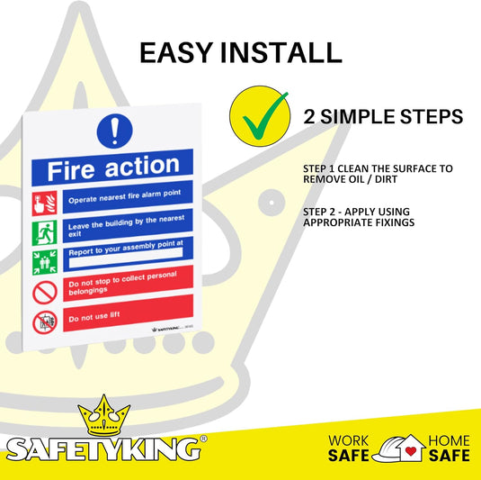 SAFETYKING® 6 pcs Fire Action Notice 1mm PVC Signs -L 20cm x W 15cm x H 1mm | Fire Action Notice | Fire Action Sign | Fire Action Stickers | Fire Stickers | Fire Safety Signs