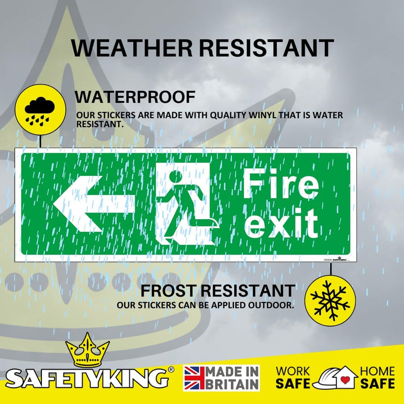 Load image into Gallery viewer, SAFETYKING® 1 Piece Fire Exit Sticker Running Man Down Left Sticker | 30 cm x 10 cm Self Adhesive Sticker | Fire Exit Signs | Fire Exit Stickers | Fire Exit Safety Pack | Running Man Fire Exit Signs
