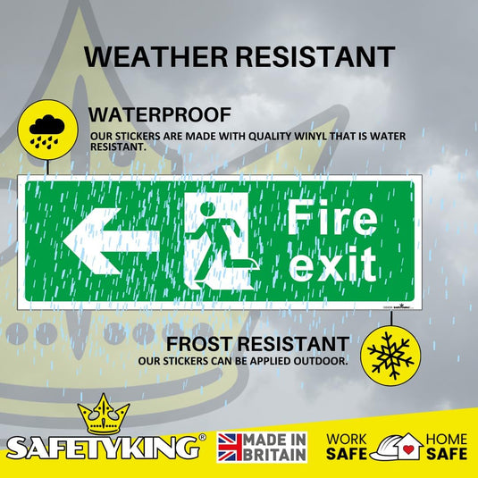 SAFETYKING® 1 Piece Fire Exit Sticker Running Man Down Left Sticker | 30 cm x 10 cm Self Adhesive Sticker | Fire Exit Signs | Fire Exit Stickers | Fire Exit Safety Pack | Running Man Fire Exit Signs