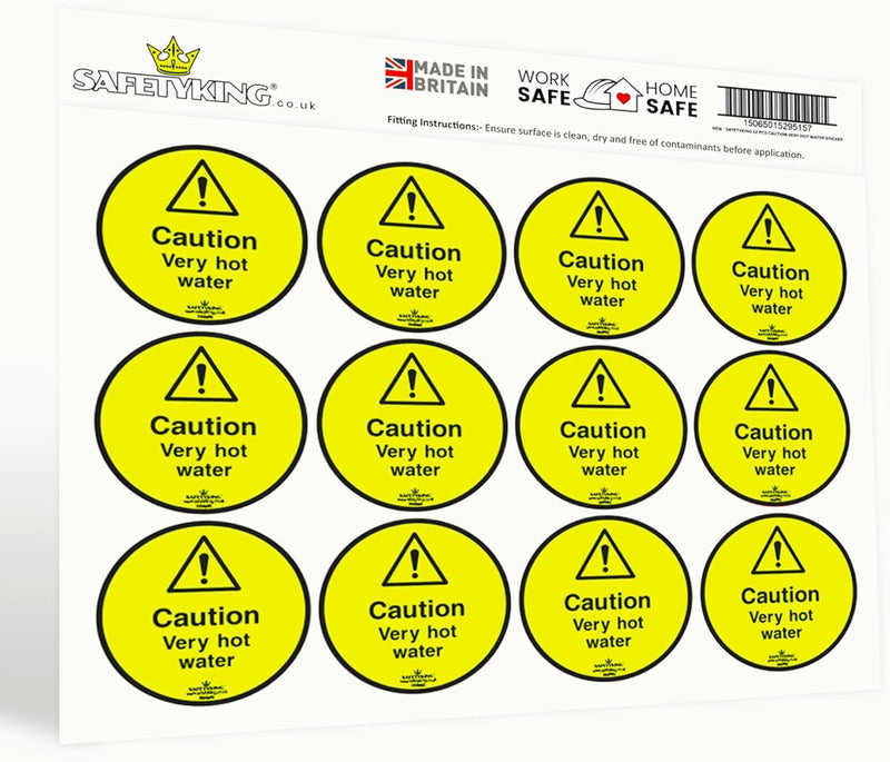 Load image into Gallery viewer, SAFETYKING® 12 x Caution Hot Water Stickers 68mm Diameter | Caution Very Hot Water Stickers | Caution Hot Water Signs | Caution Hot Very Hot Water Signs | Hot Water Sticker | Hot Water Sign
