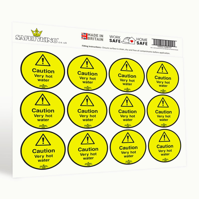 Load image into Gallery viewer, SAFETYKING® 12 x Caution Hot Water Stickers 68mm Diameter | Caution Very Hot Water Stickers | Caution Hot Water Signs | Caution Hot Very Hot Water Signs | Hot Water Sticker | Hot Water Sign
