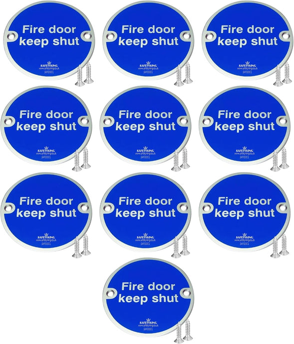 SAFETYKING® 10 x Fire Door Keep Shut Discs 76mm Diameter x 1mm Deep | Fire Door Keep Shut Sign | Fire Door Stickers | Fire Door Signs | Fire Door Keep Shut