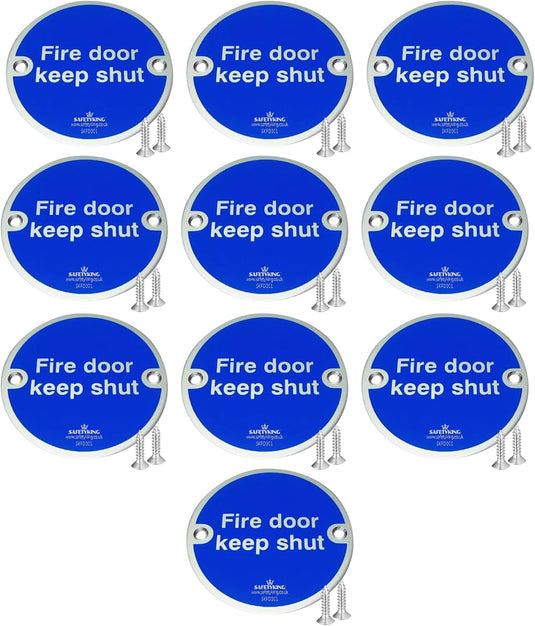 SAFETYKING® 10 x Fire Door Keep Shut Discs 76mm Diameter x 1mm Deep | Fire Door Keep Shut Sign | Fire Door Stickers | Fire Door Signs | Fire Door Keep Shut