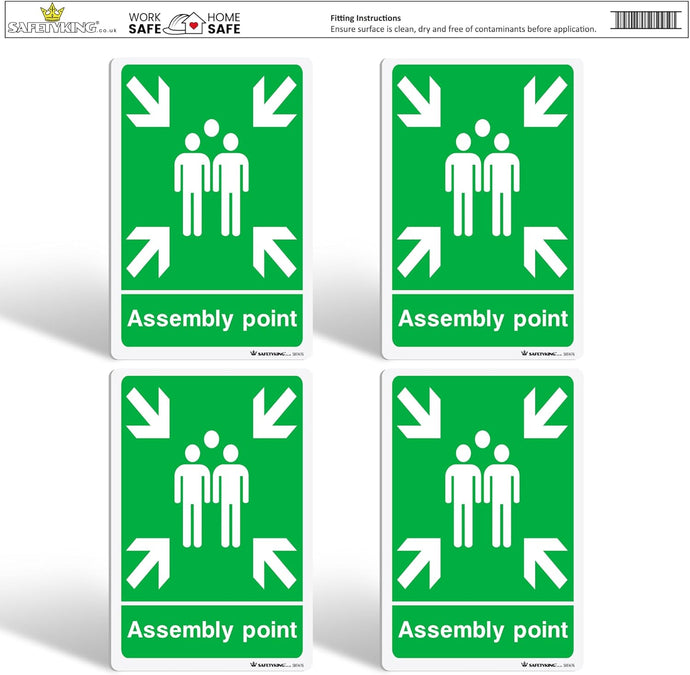 SAFETYKING® 4 pcs Fire Assembly Point Stickerss - L 30cm x W 20cm | Fire Fire Assembly Point Notice | Fire Assembly Point Sign | Fire Stickers | Fire Safety Signs