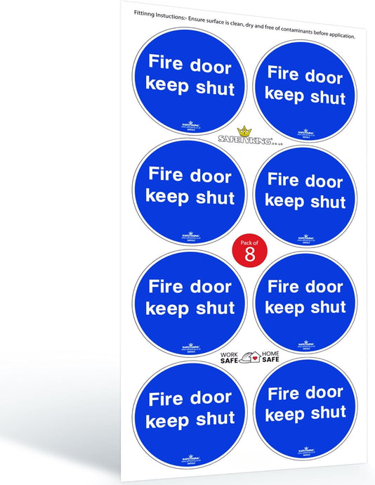 SAFETYKING® 8 x Fire Door Keep Shut Stickers 78mm Diameter | Fire Door Keep Shut Sign | Fire Door Stickers | Fire Door Signs | Fire Door Keep Shut