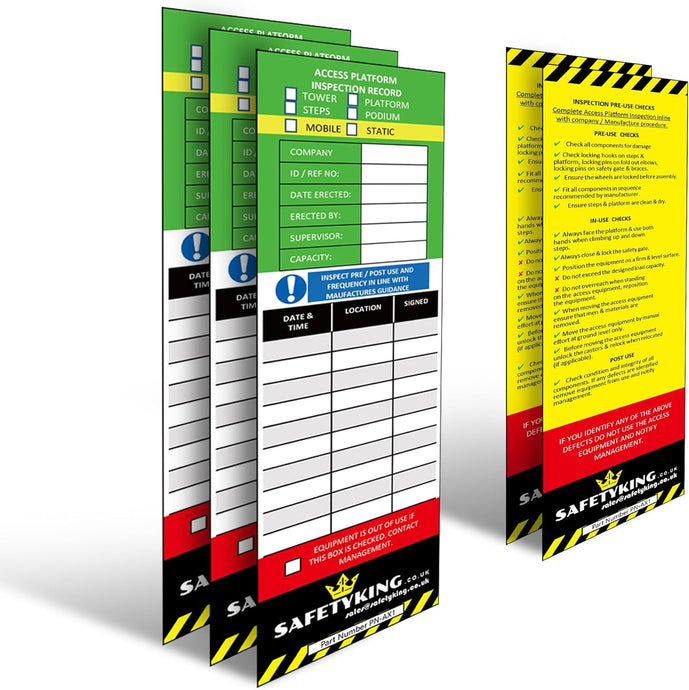 SAFETYKING® 5 Access Platform Inspection Tag Inserts - Access Equipment Tag Kit Inserts | Robust Access Equipment Tag Inserts | High Visibility Access Equipment Inspection Tag Inserts