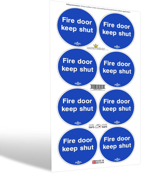 SAFETYKING® 8 x Fire Door Keep Shut Stickers 78mm Diameter | Fire Door Keep Shut Sign | Fire Door Stickers | Fire Door Signs | Fire Door Keep Shut