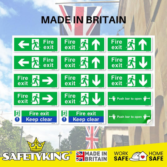 SAFETYKING® 33 Piece Fire Safety Signage Kit | Fire Exit Signs 30cm x 10cm | Self Adhesive Stickers | Fire Exit Signs | Fire Exit Stickers | Fire Exit Safety Pack | Fire Exit Keep Clear sign