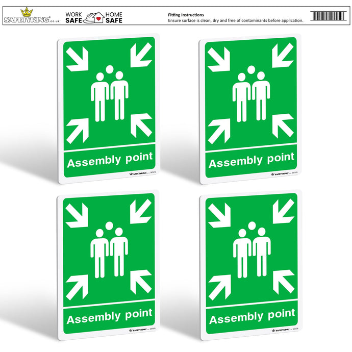 SAFETYKING® 4 pcs Fire Assembly Point Sign 1mm Rigid PVC Signs -L 30cm x W 20cm x H 1mm, Fire Assembly Point, Fire Evacuation Sign, Fire Assembly Point Sign Outdoor, Durable Fire Safe Signs.