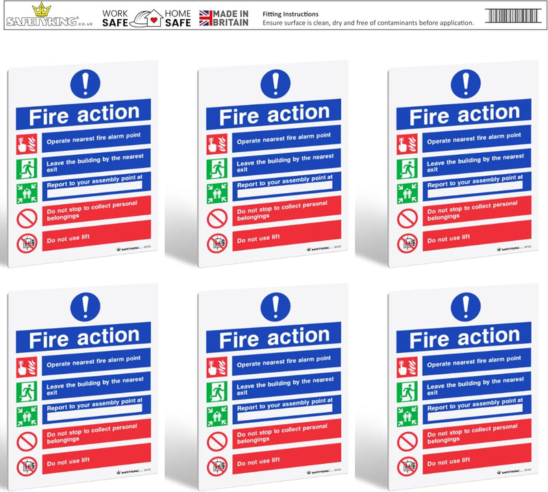 Load image into Gallery viewer, SAFETYKING® 6 pcs Fire Action Notice 1mm PVC Signs -L 20cm x W 15cm x H 1mm | Fire Action Notice | Fire Action Sign | Fire Action Stickers | Fire Stickers | Fire Safety Signs
