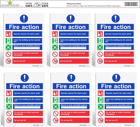 SAFETYKING® 6 pcs Fire Action Notice Stickers - L 20cm x W 15cm | Fire Action Notice | Fire Action Sign | Fire Action Stickers | Fire Stickers | Fire Safety Signs