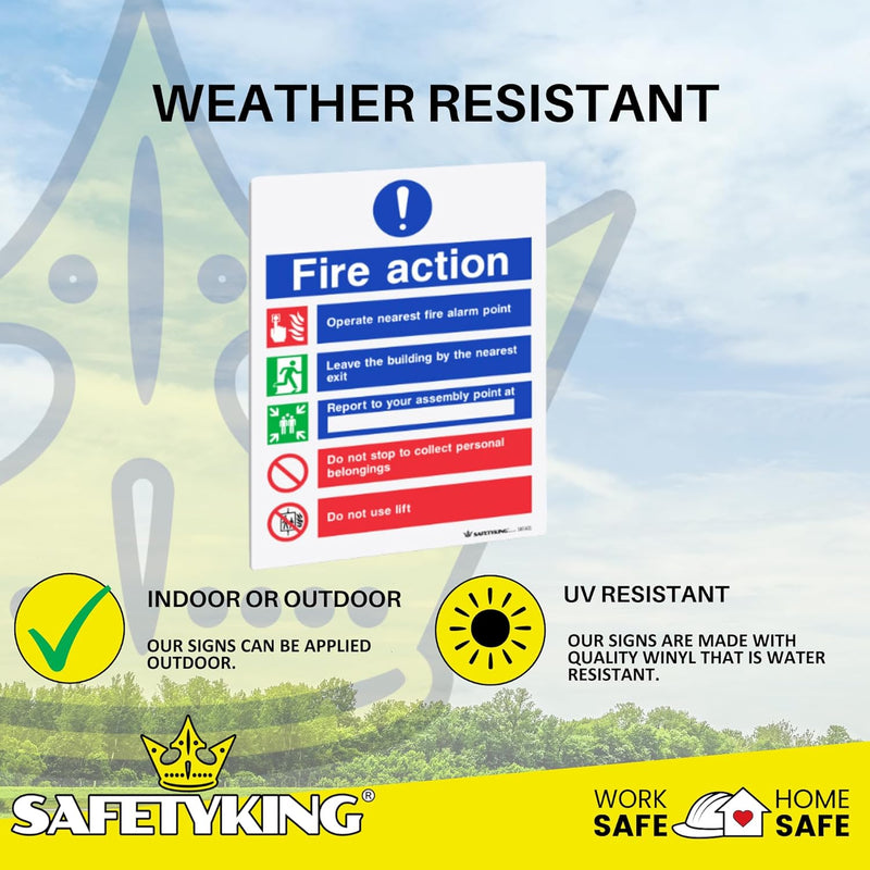 Load image into Gallery viewer, SAFETYKING® 6 pcs Fire Action Notice 1mm PVC Signs -L 20cm x W 15cm x H 1mm | Fire Action Notice | Fire Action Sign | Fire Action Stickers | Fire Stickers | Fire Safety Signs
