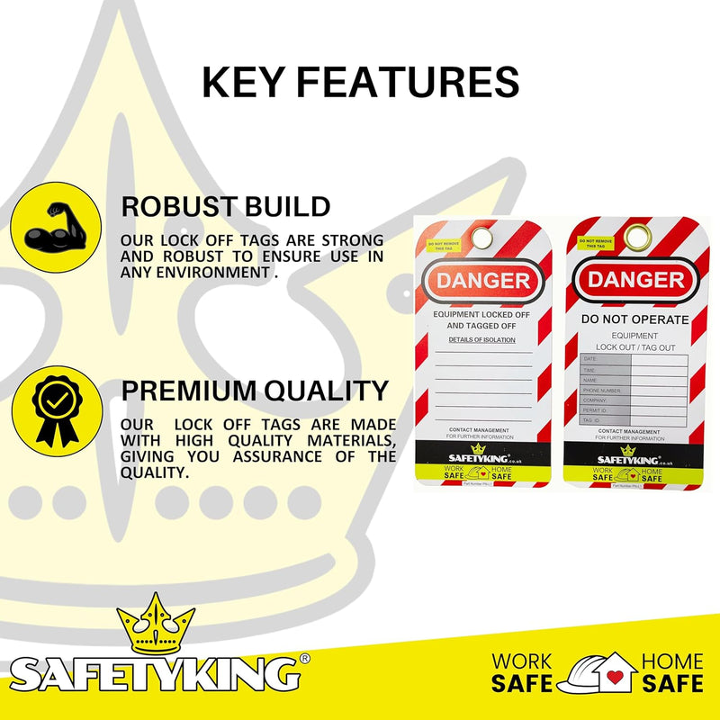 Load image into Gallery viewer, SAFETYKING® Lockout Tagout Tags 10 Tags with Pen and Cable Ties| Robust Lock Off Tag | Loto Tags| Health and Safety Isolation Warning Tags | Equipment Lockout Tags | Lock Out Tag Out | Lock Off Tags
