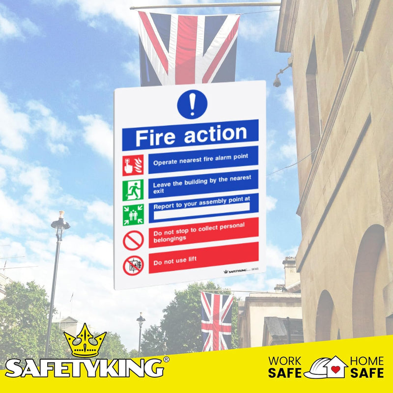 Load image into Gallery viewer, SAFETYKING® 6 pcs Fire Action Notice 1mm PVC Signs -L 20cm x W 15cm x H 1mm | Fire Action Notice | Fire Action Sign | Fire Action Stickers | Fire Stickers | Fire Safety Signs
