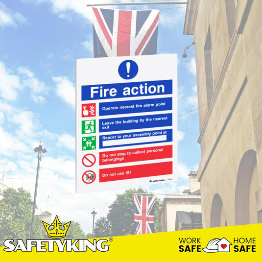 SAFETYKING® 6 pcs Fire Action Notice 1mm PVC Signs -L 20cm x W 15cm x H 1mm | Fire Action Notice | Fire Action Sign | Fire Action Stickers | Fire Stickers | Fire Safety Signs