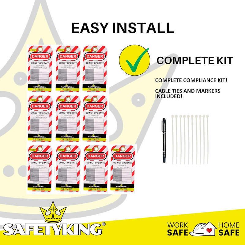 Load image into Gallery viewer, SAFETYKING® Lockout Tagout Tags 10 Tags with Pen and Cable Ties| Robust Lock Off Tag | Loto Tags| Health and Safety Isolation Warning Tags | Equipment Lockout Tags | Lock Out Tag Out | Lock Off Tags
