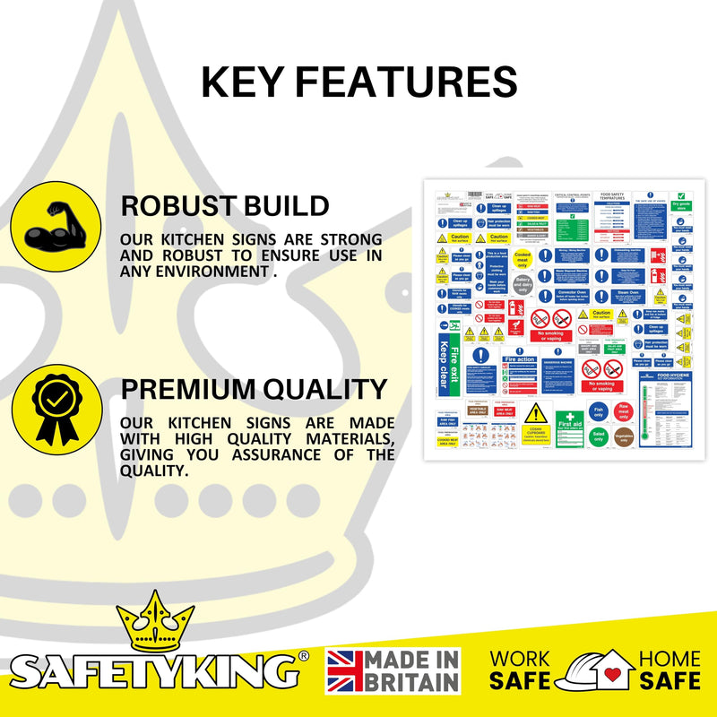 Load image into Gallery viewer, SAFETYKING® 75 Piece Kitchen Safety Signs plus squeegee to install | Kitchen Safety Signage Kit | Kitchen Sign | Kitchen Signs | Kitchen Stickers | Kitchen hygiene Signs | Food hygiene stickers
