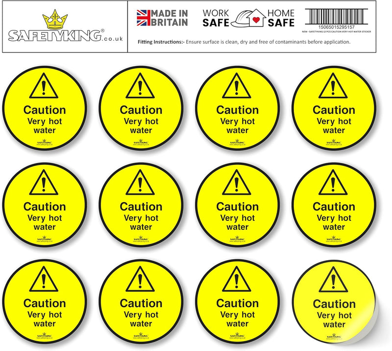 Load image into Gallery viewer, SAFETYKING® 12 x Caution Hot Water Stickers 68mm Diameter | Caution Very Hot Water Stickers | Caution Hot Water Signs | Caution Hot Very Hot Water Signs | Hot Water Sticker | Hot Water Sign
